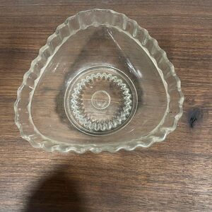 Triangular Clear Glass Bowl with Scalloped Edge